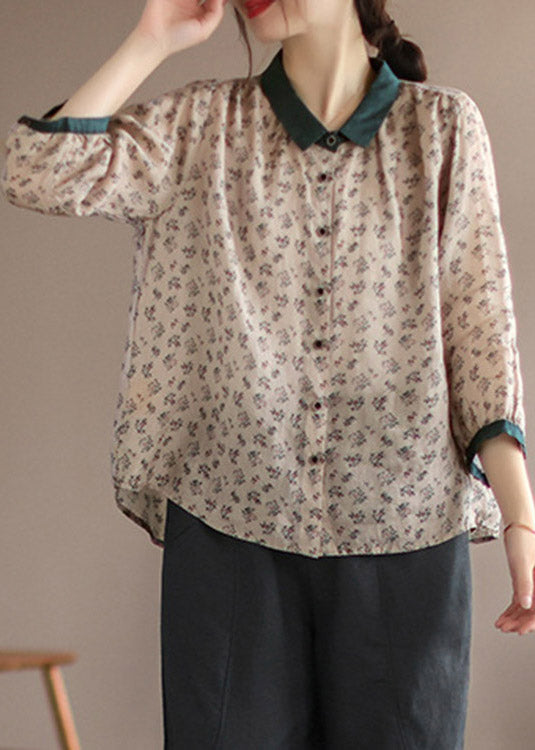 Chocolate Peter Pan Collar Button Linen Shirt Long Sleeve