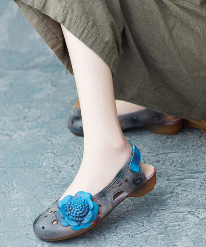 Blue Cowhide Splicing Buckle Strap Sandals