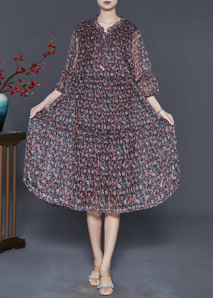 Black Ruffled Print Chiffon Robe Dresses Summer