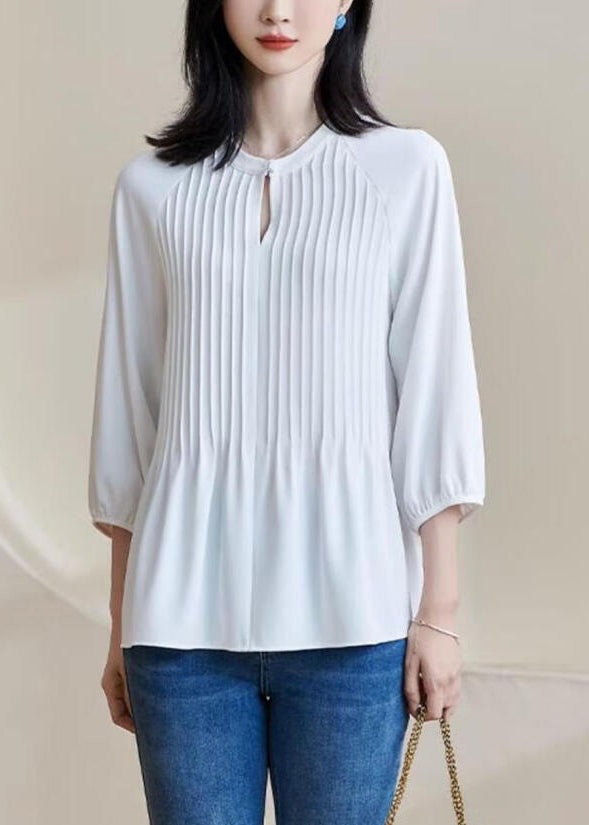 White Wrinkled Patchwork Top Lantern Sleeve
