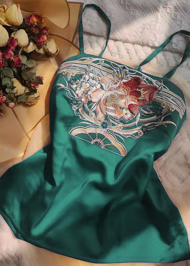 Green Embroidered Strapless Tops