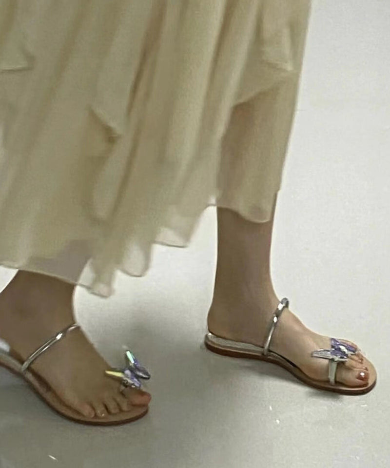 Fashionable and Versatile Butterfly Rhinestone Flat Slide Sandals