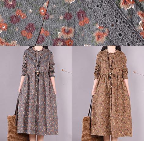 Organic O Neck Patchwork Spring Tunic Pattern Shirts Gray Print Maxi Dresses