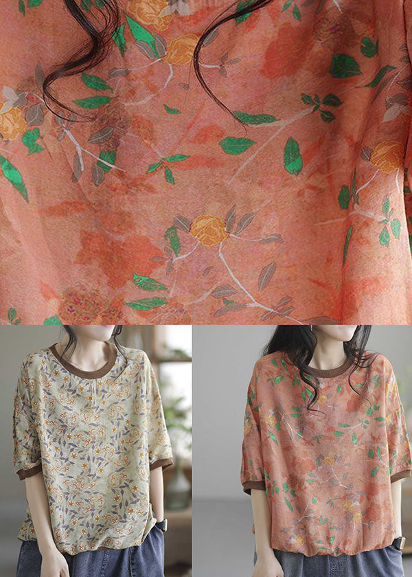 Orange O Neck Patchwork Cotton T Shirt Top Summer