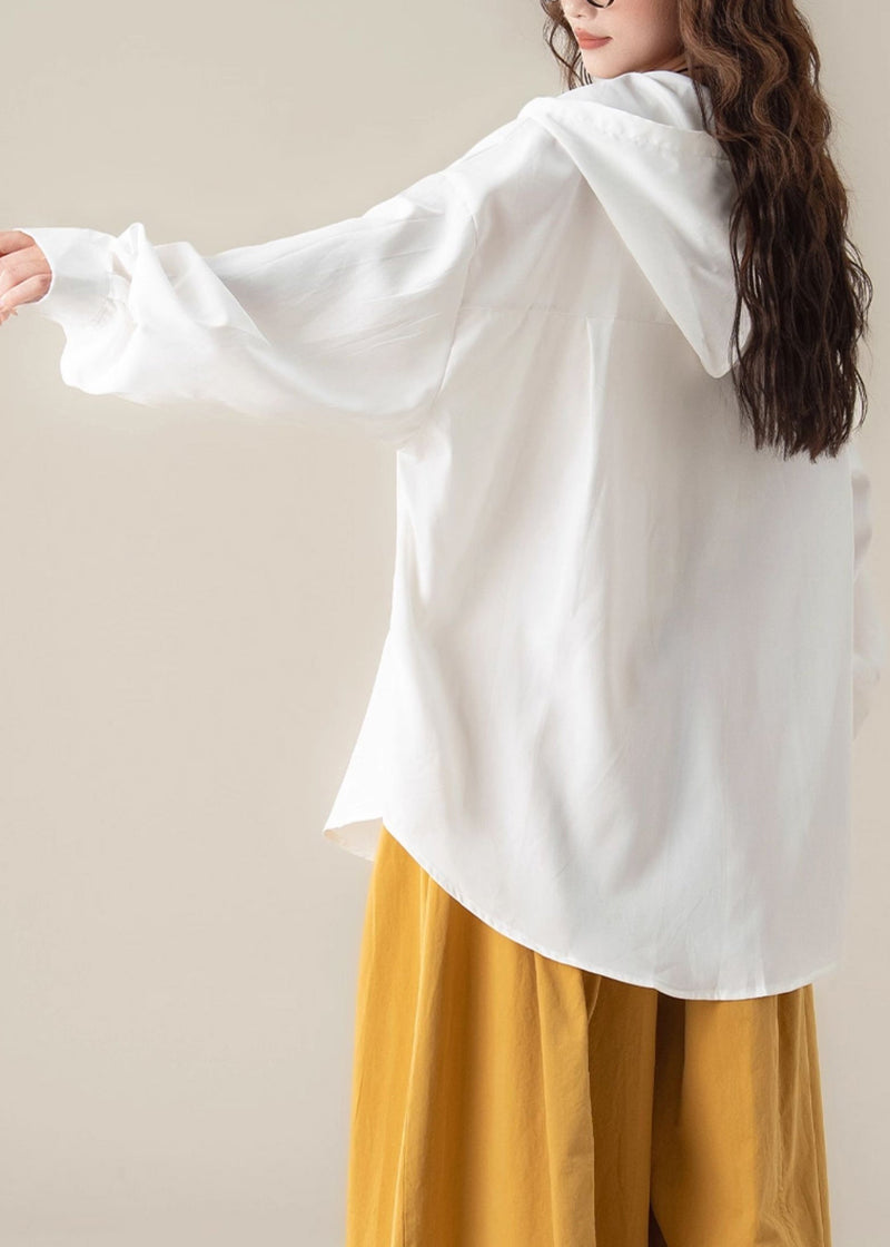 White Button Pockets Oversized Cotton Shirts
