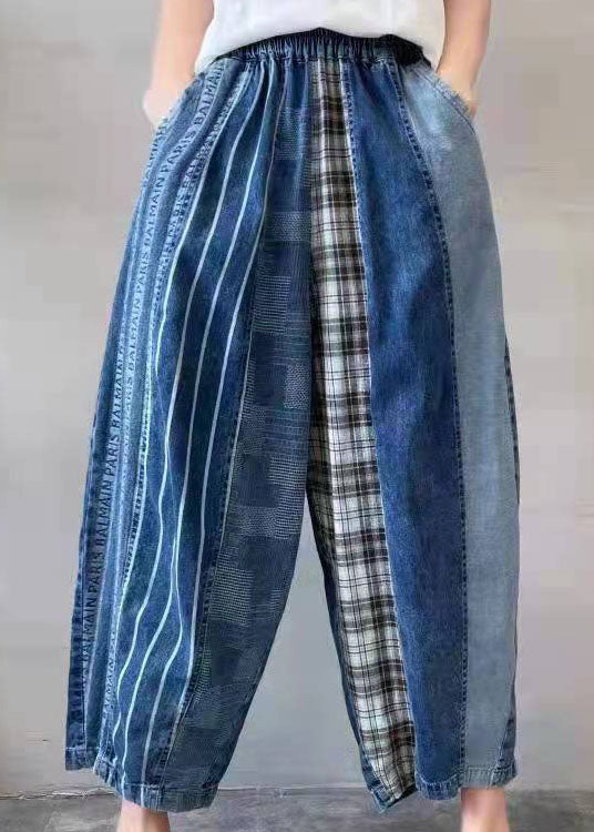 Fine Blue Patchwork Denim Pants Spring