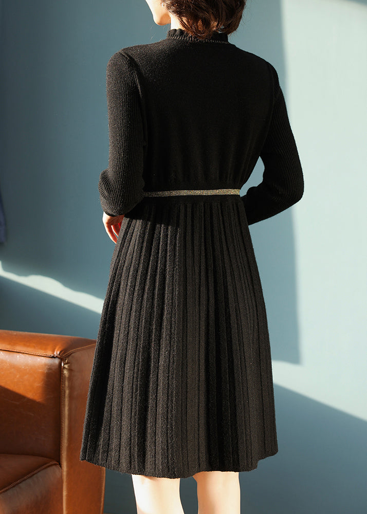 Apricot Ruffled Patchwork Knit Dress Spring