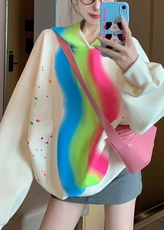 Apricot Hooded Tie Dye Cotton Sweatshirts Spring