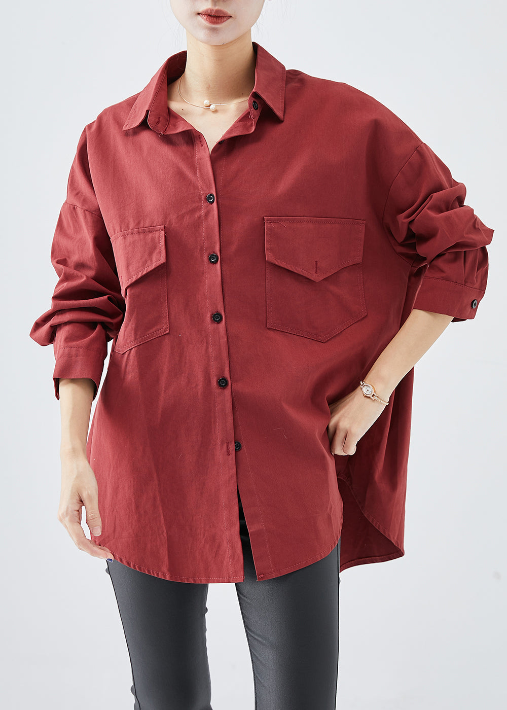 Mulberry Oversized Pockets Cotton Shirt Fall