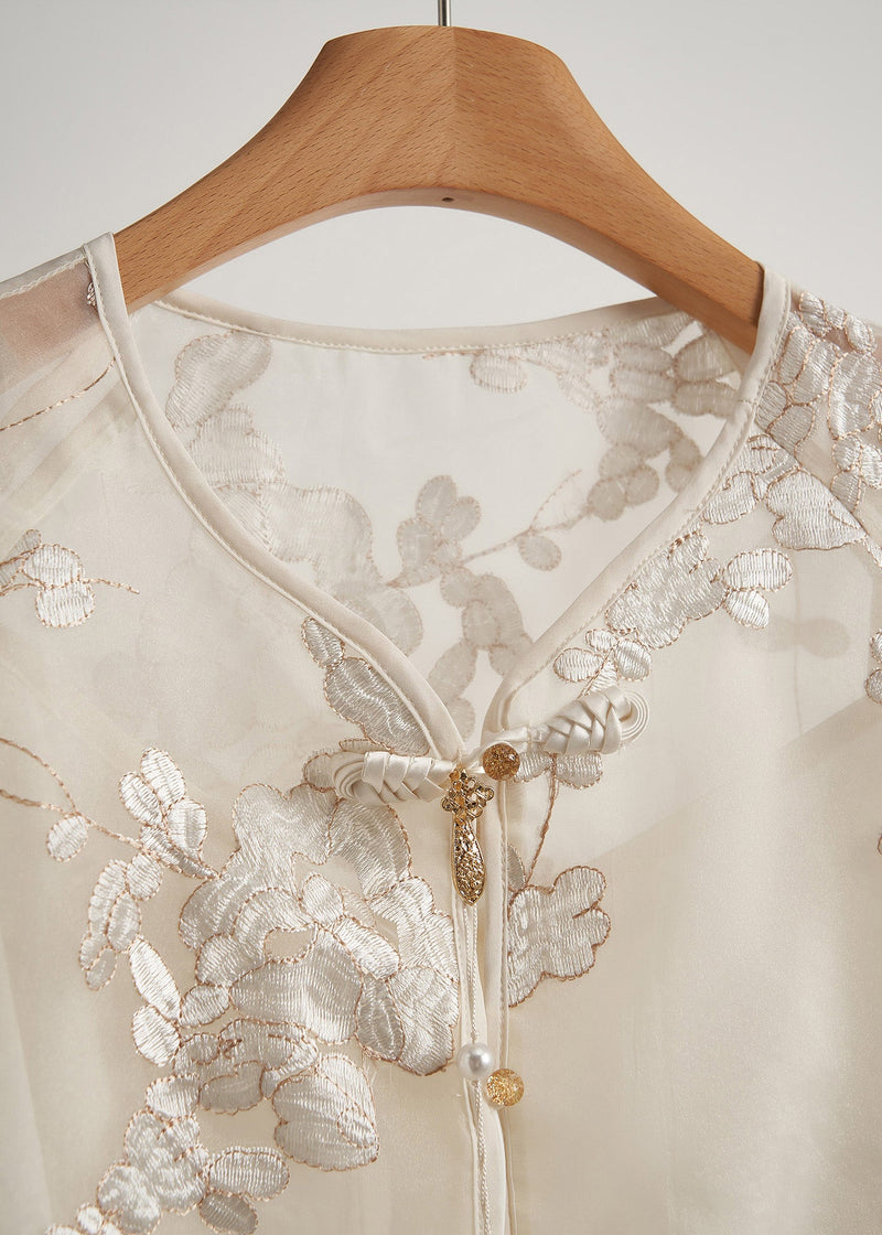 White Tasseled Embroidered Silk Coats Fall