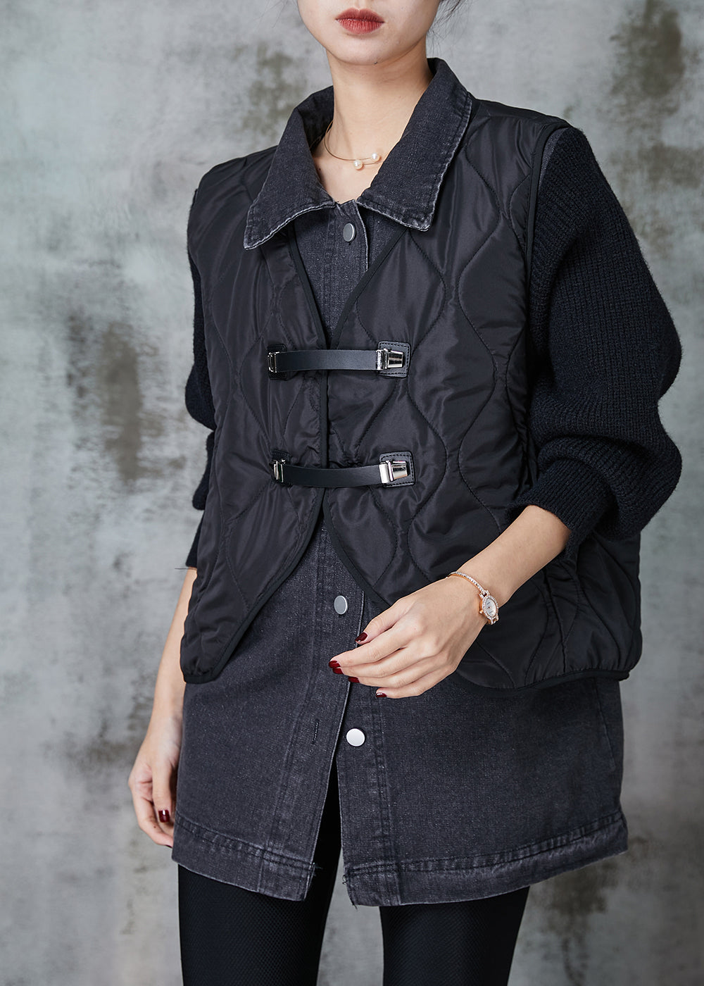 French Black Peter Pan Collar Patchwork Cotton Two-piece Set Spring