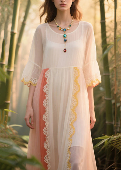 White Oversized Patchwork Tulle Sundress Summer
