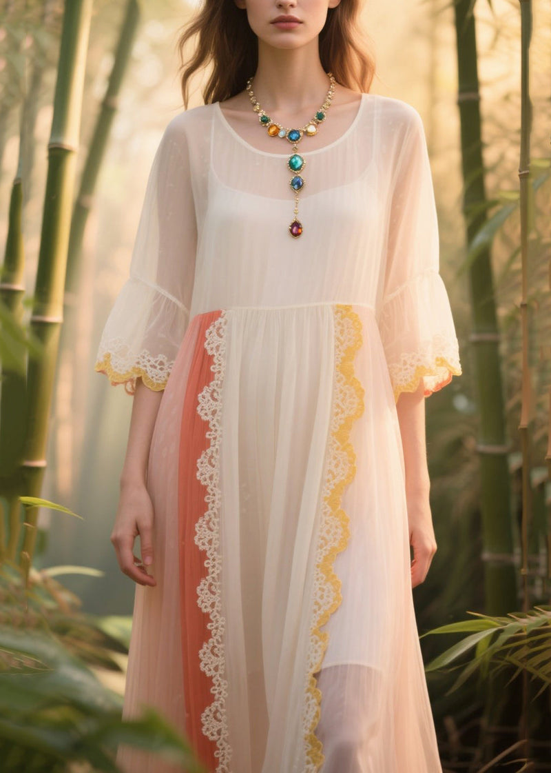 White Oversized Patchwork Tulle Sundress Summer