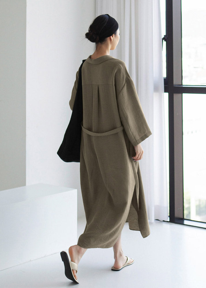 Grey Peter Pan Collar Pockets Asymmetrical Dress Long Sleeve