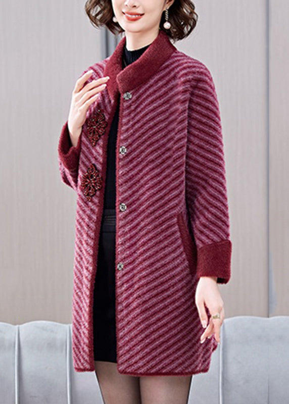 Mulberry Striped Patchwork Mink Velvet Coats Spring