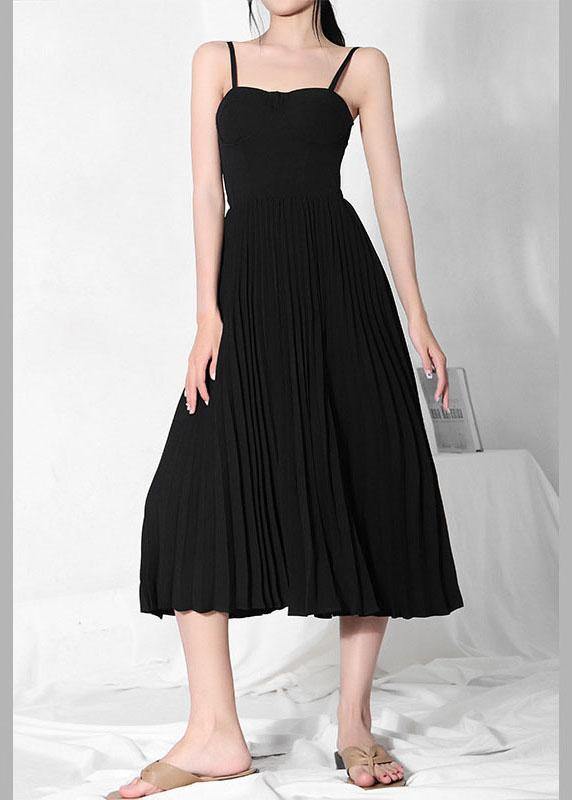 Hot Black Wrinkled Patchwork Chiffon Long Dress