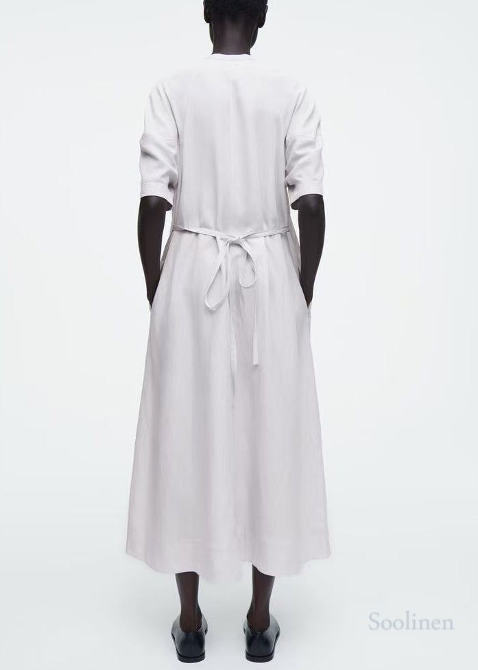 White Tie Neck Cotton Tunic Dress Summer