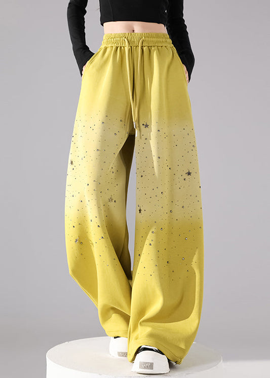 Loose Yellow Pockets Zircon Wide Leg Pants Fall