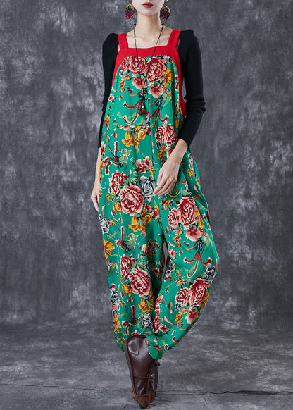 Green Oversized Print Cotton Overalls Jumpsuit Fall