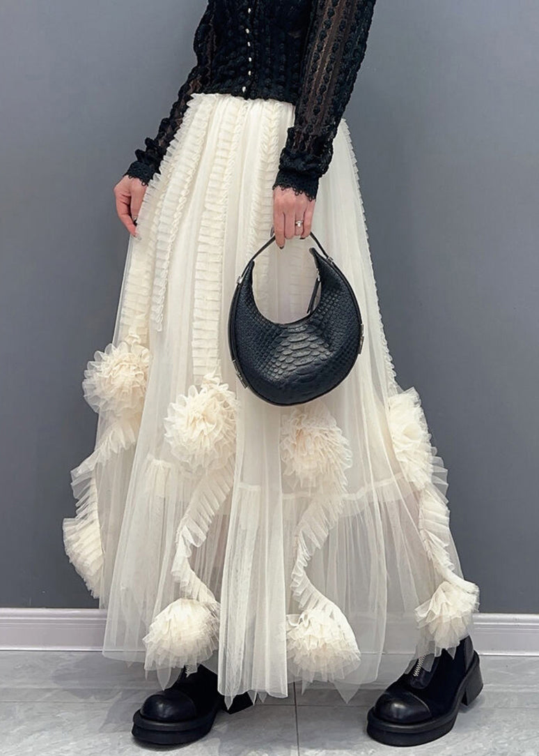 White Ruffled Elastic Waist Tulle Skirt Summer
