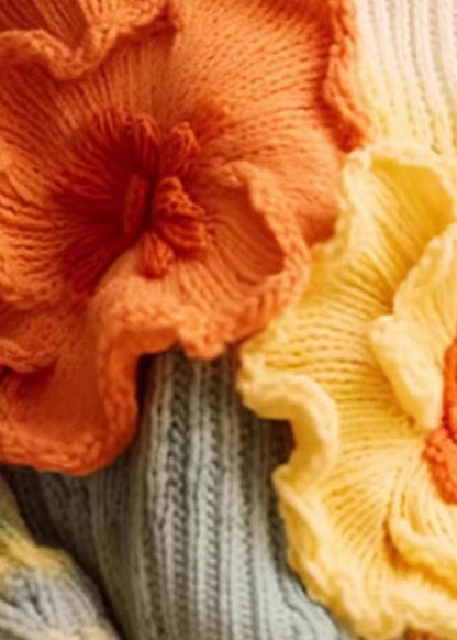 Unique Apricot Patchwork Cozy Cotton Knit Sweaters Long Sleeve
