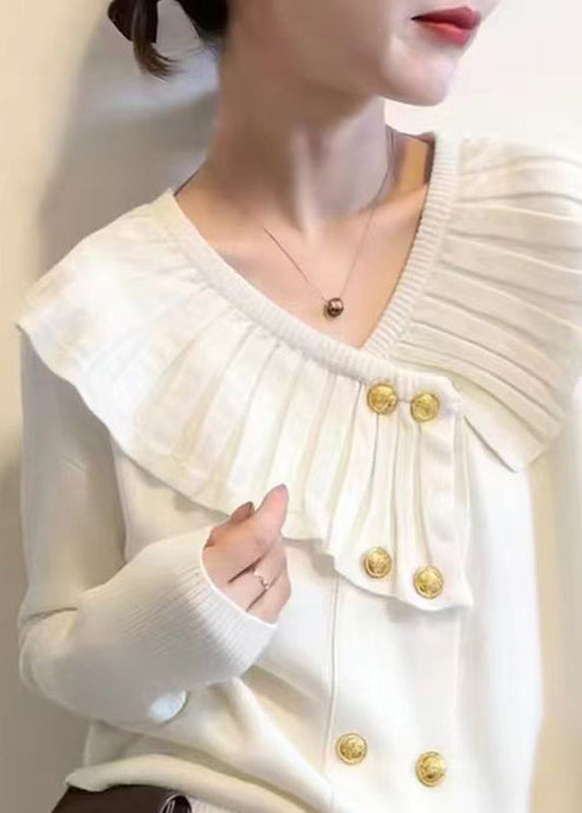 White V Neck Cotton Knit Sweater Spring
