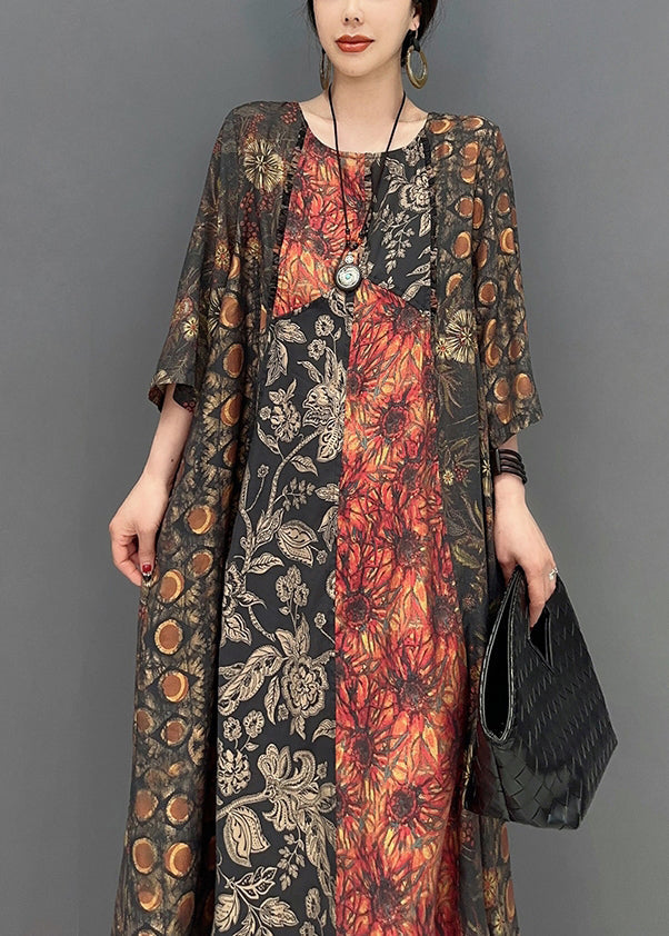 Colorblock Oversized Patchwork Print Long Dress Summer