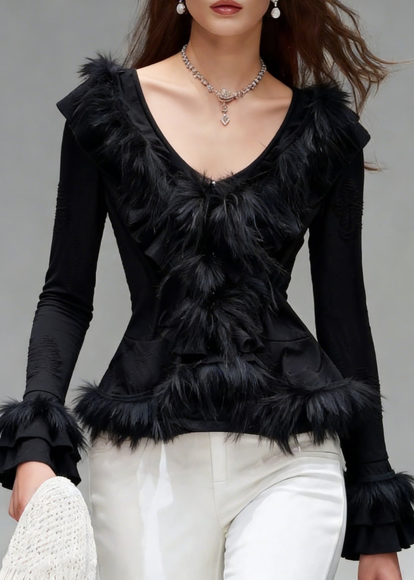 Slim Fit Black Hole Fluffy Patchwork Cotton Shirts Spring