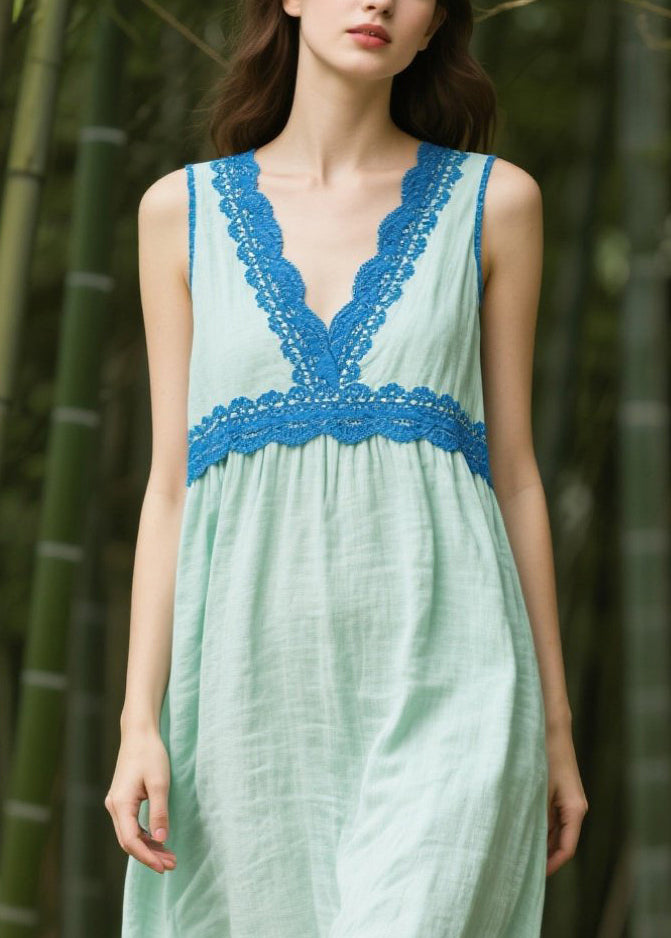 Light Green Oversized Patchwork Cotton Dress Sleeveless