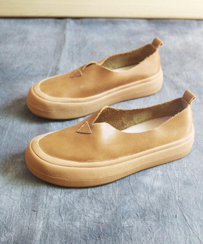 Khaki Genuine Leather Flats Flats