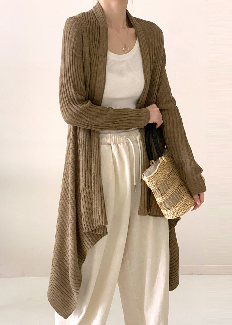 Tea Green Asymmetrical Ice Silk Knit Cardigan Fall
