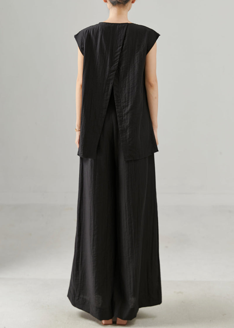 Handmade Black Asymmetrical Cotton Two Pieces Set Summer