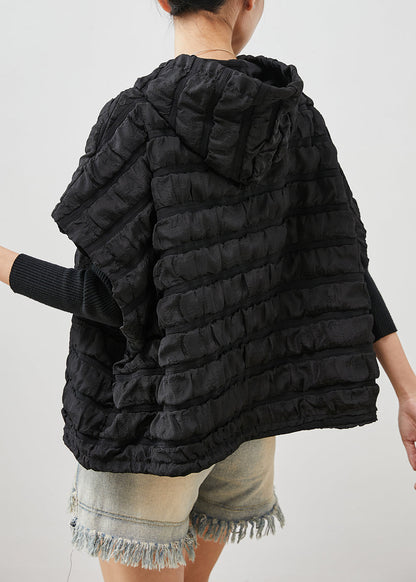 Diy Black Hooded Wrinkled Cotton Vests Short Sleeve