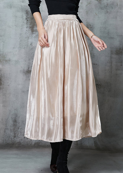Apricot Draping Silk a Line Skirt Elastic Waist Spring