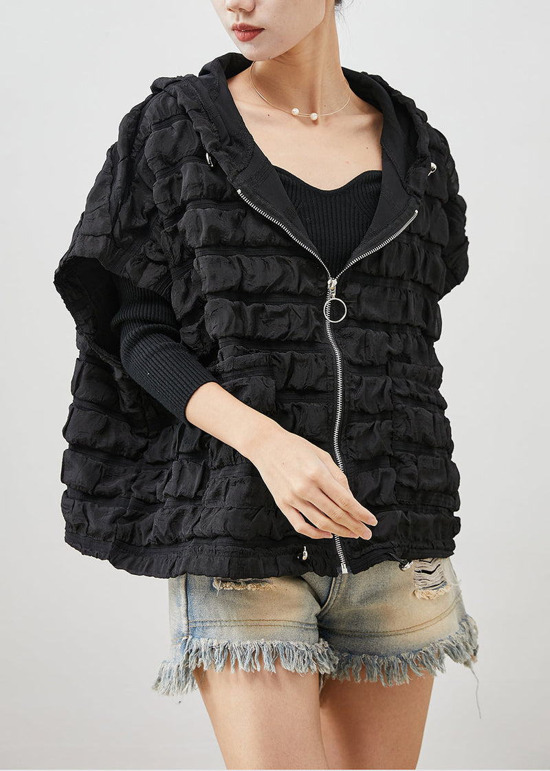 Diy Black Hooded Wrinkled Cotton Vests Short Sleeve
