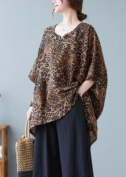 Leopard Yellow O-neck Print T Shirt Batwing Sleeve