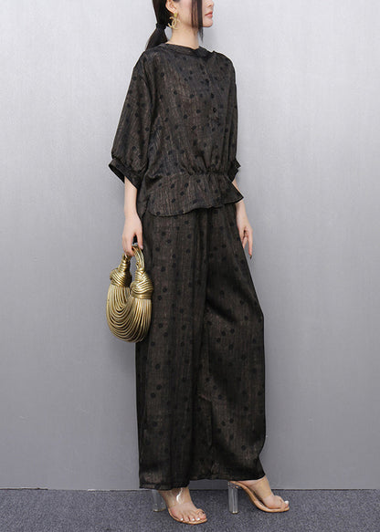 Fitted Black Oversized Print Silk Two Piece Set Clothing Summer
