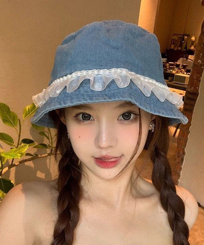 Lace Nail Bead Denim Fisherman Hat Versatile