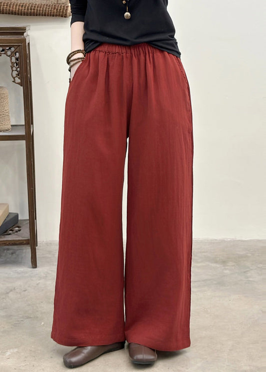 Fitted Red Oversized Pockets Linen Straight Pants Summer