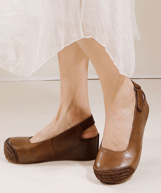 Khaki Splicing Buckle Strap Wedge Sandals