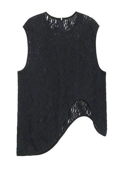 Loose Black Hollow Out Asymmetrical Design Sleeveless Tanks Summer