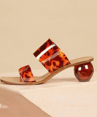 Leopard Print Peep Toe Chunky Sandals Faux Leather