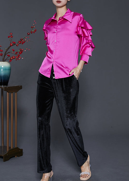 Rose Silm Fit Silk Two Pieces Set Butterfly Sleeve