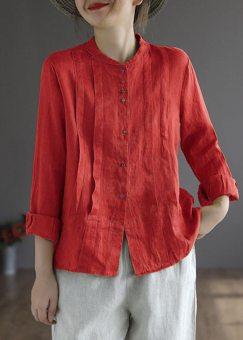 Blue Flower Button Fall Top Long Sleeve Linen