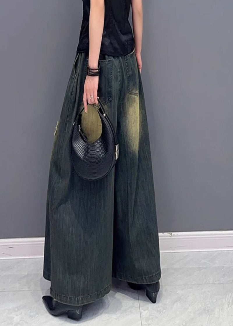 Embroideried Elastic Waist Wide Leg Jeans