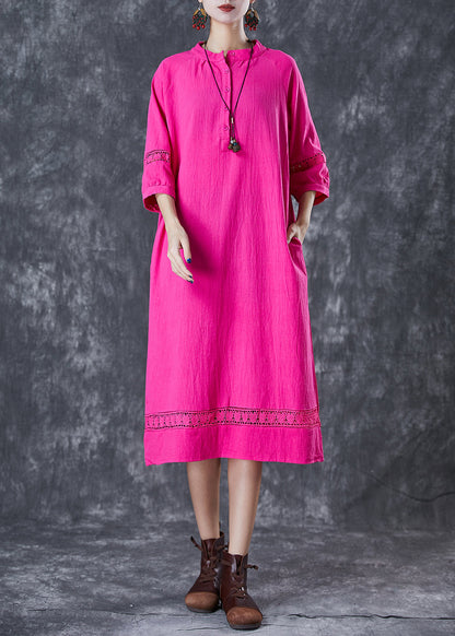 Rose Oversized Patchwork Cotton Vacation Dresses Bracelet Sleeve