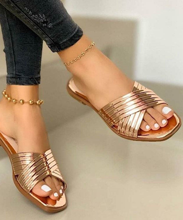 Rose Gold Splicing Faux Leather Slide Sandals