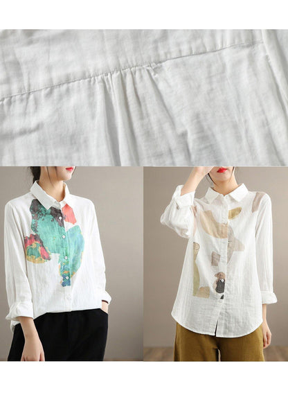 Simple Lapel Cinched Spring Clothes Khaki Print Top