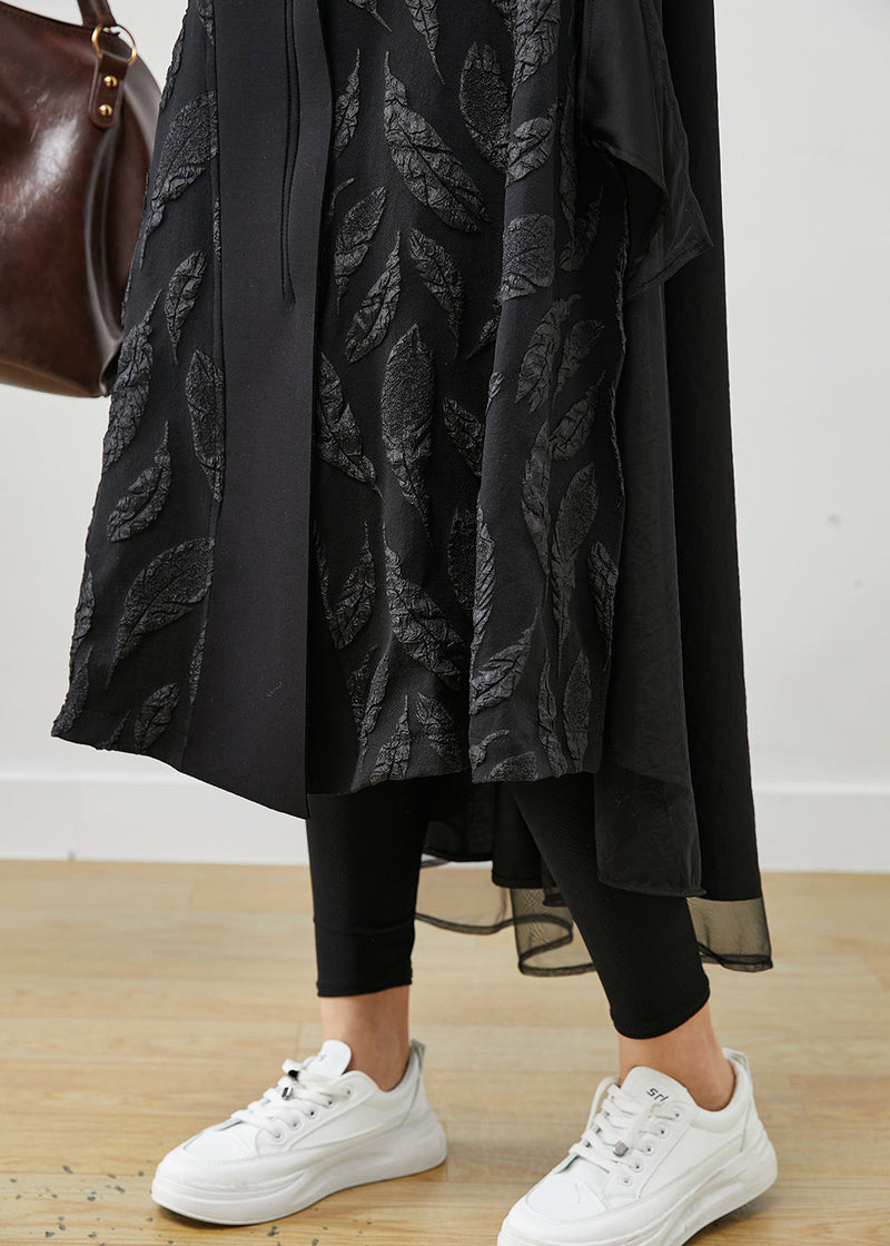 Black Oversized Patchwork Jacquard Cotton Trench Coats Spring