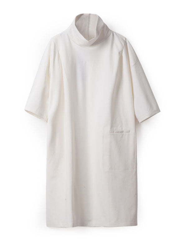 White Turtle Neck Cotton Maxi Dresses Half Sleeve